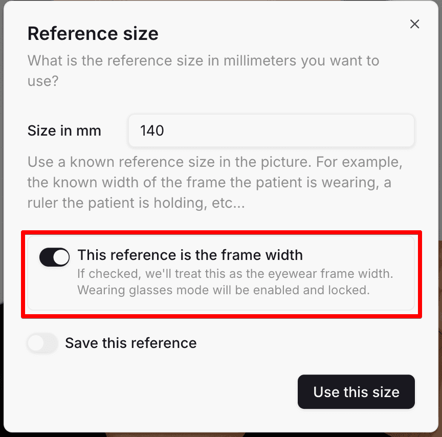 "Reference as frame width" dialog