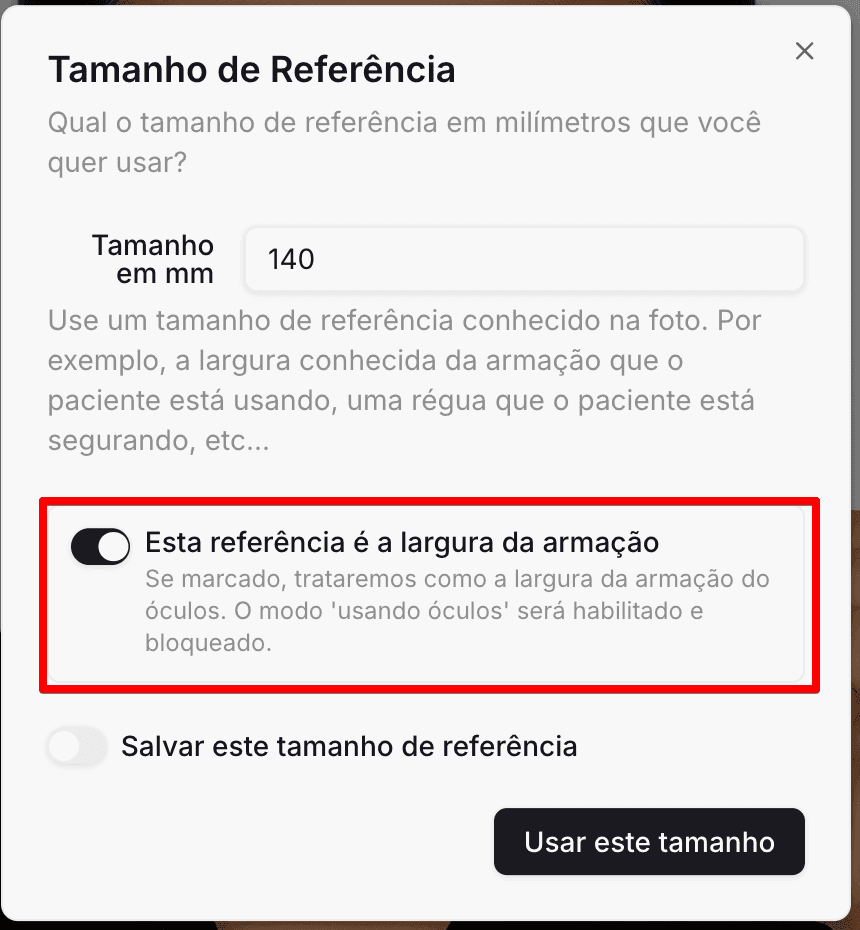 Referência como largura de armação