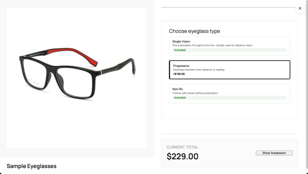 Sample eyeglasses - selling on woocommerce