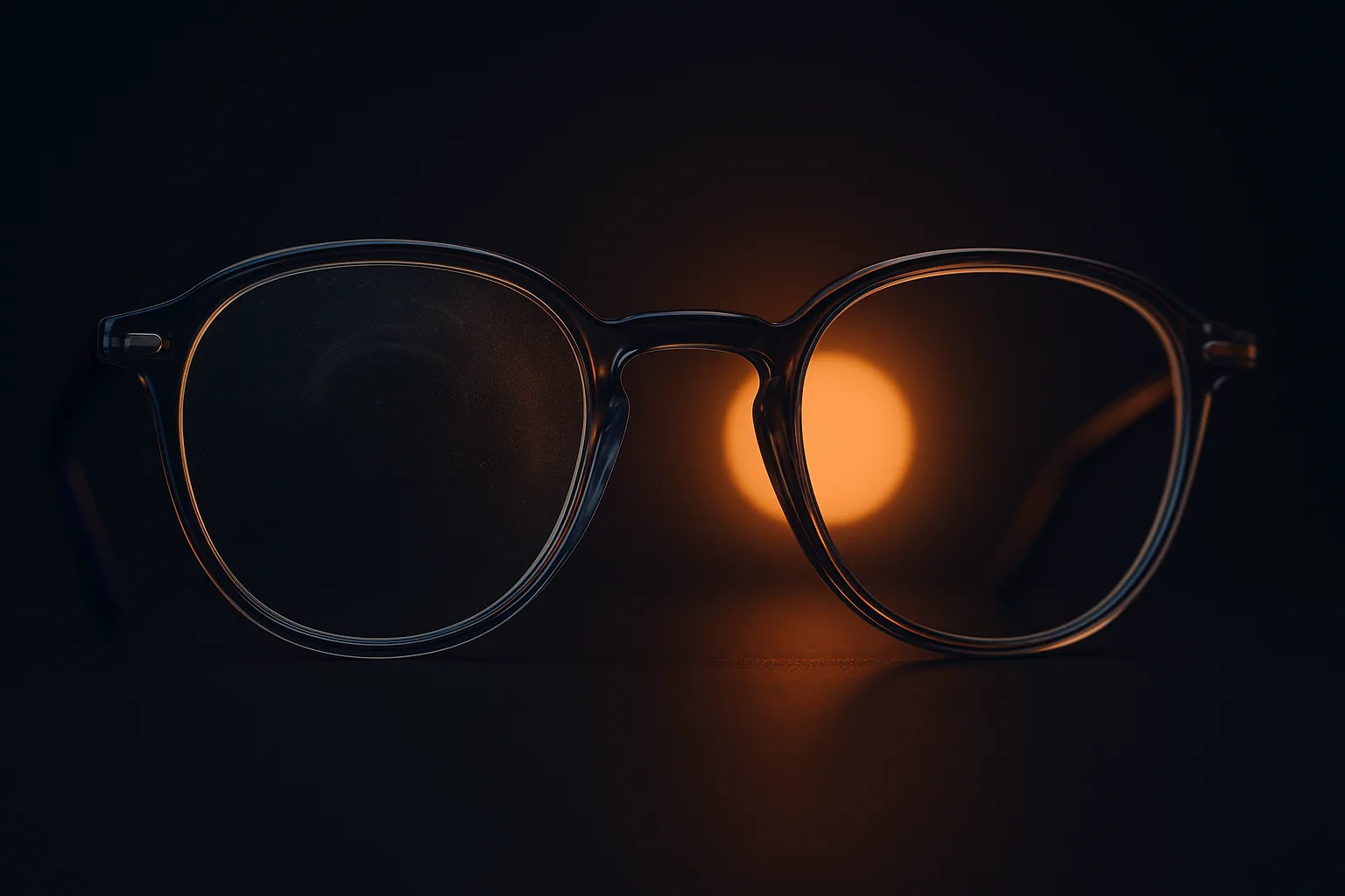 A single bright light viewed through two clear lenses: one shows distracting surface reflections and a soft halo, the other transmits the light cleanly thanks to anti-reflective coating.